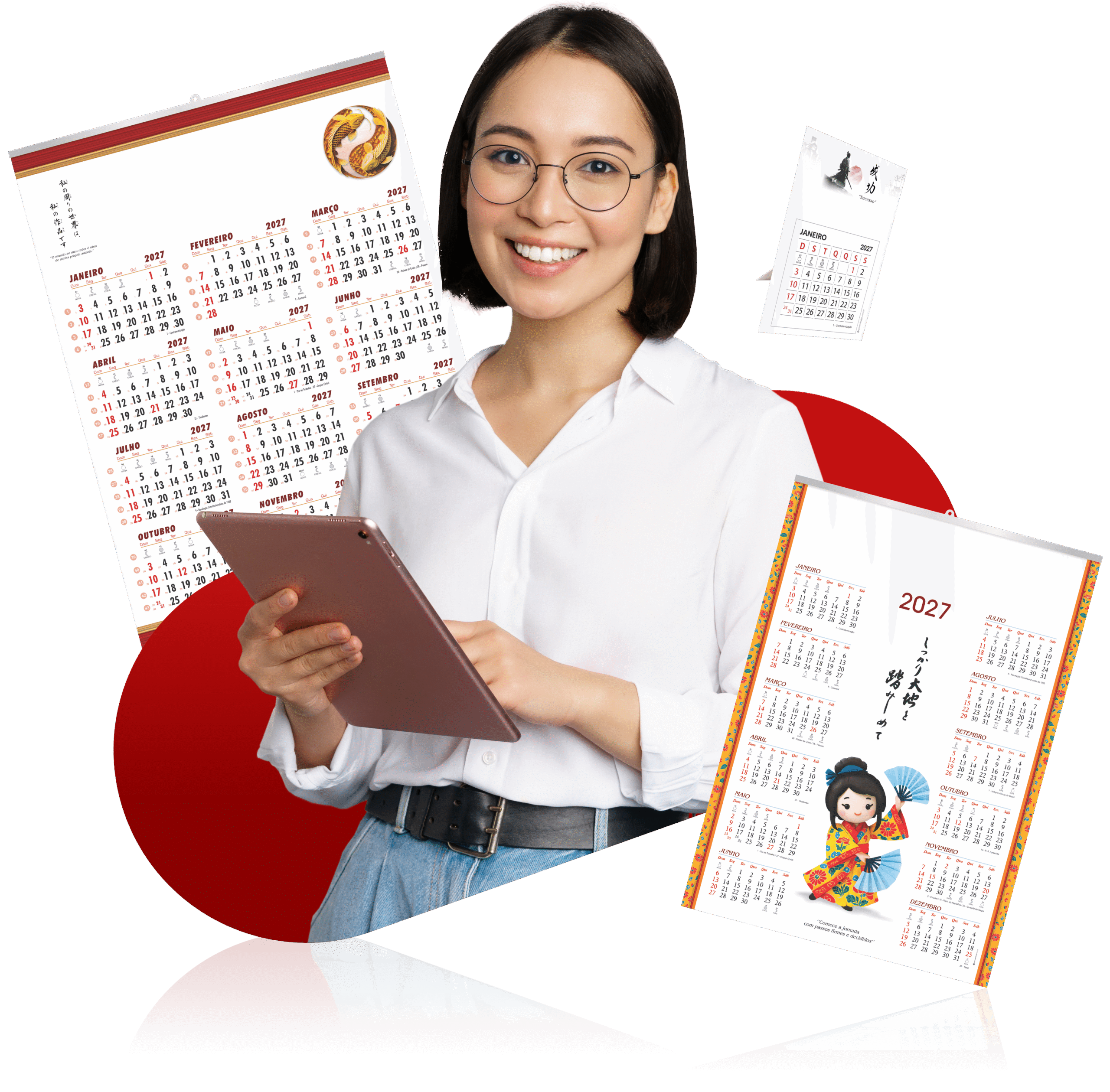 mulher faz orçamento de calendários