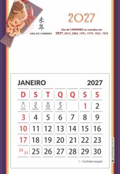 Calendário Ímã Carneiro Tradicional 2027