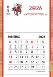 Calendário Ímã Cavalo Cute Cute 2026